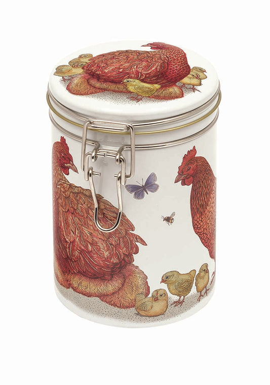 Slightly imperfect - Vanessa Lubach Chickens Clip Lid Cylinder Tin