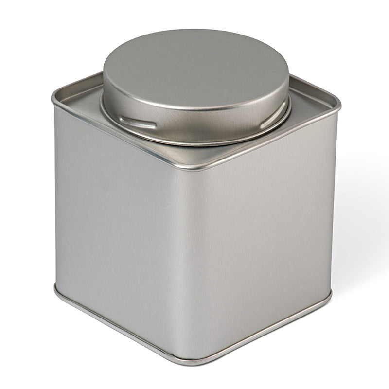 Matte Silver Square Tea Caddy Tin