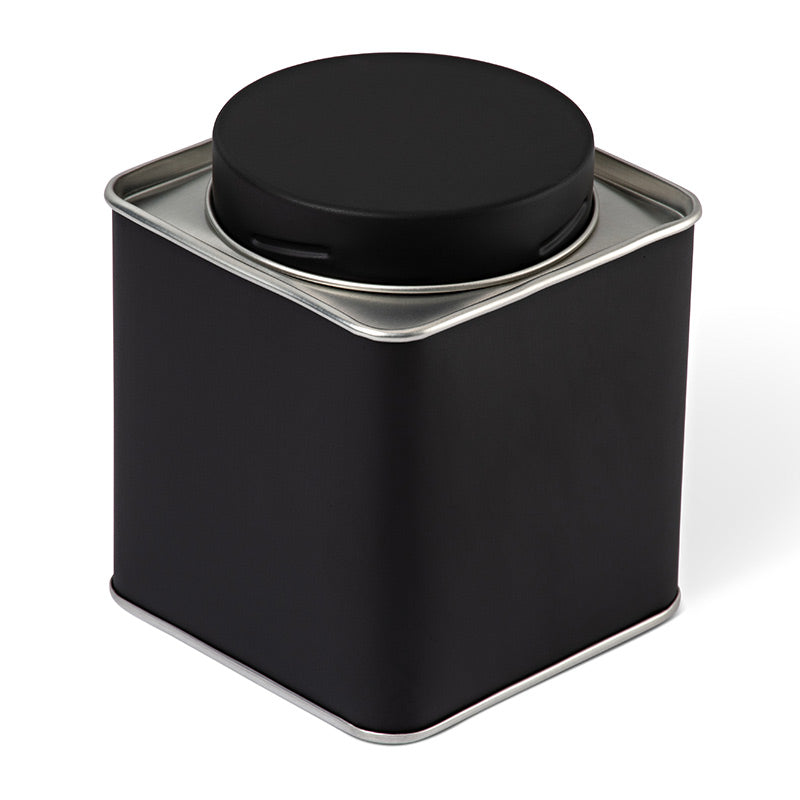 Matte Black Square Tea Caddy Tin