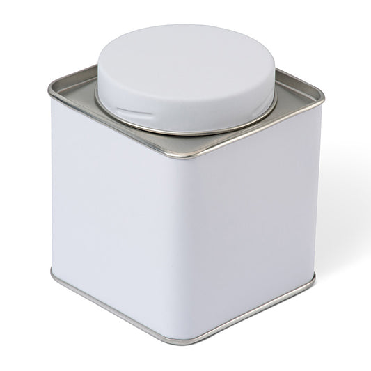 Matte White Square Tea Caddy Tin