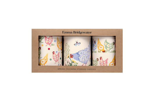 Emma Bridgewater Spring Chicken Round Canister Tin Set Of 3 Boxed