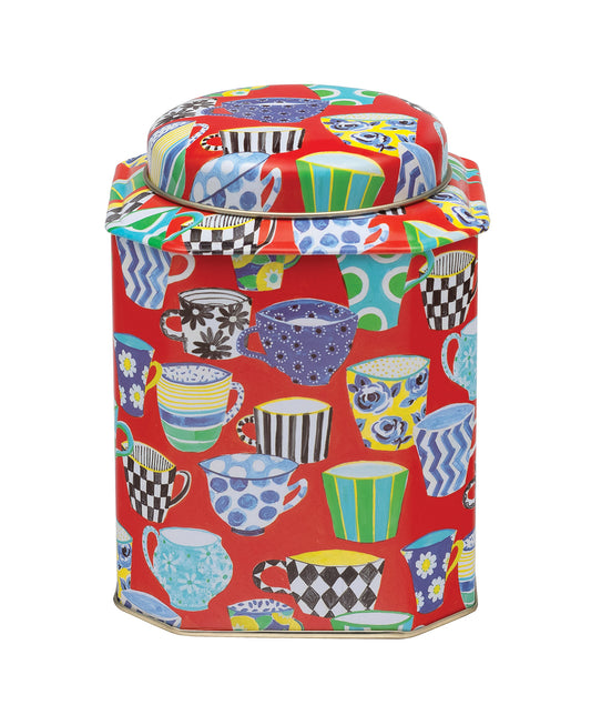 Sarah Campbell Red Tea Cups Design Tea Caddy Tin