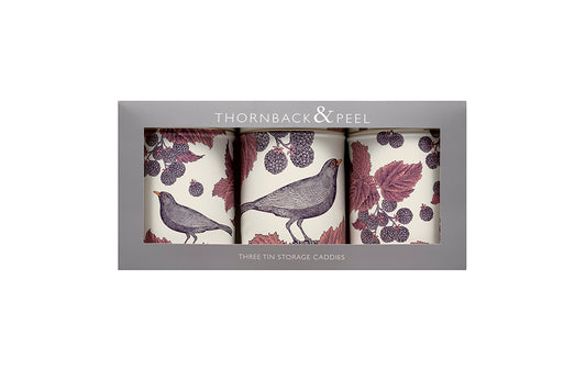 Thornback & Peel - Blackbird & Bramble Round Canister Tin Set Of 3 Boxed